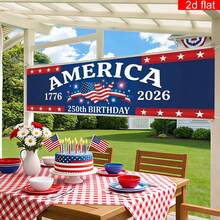 1pc 250th Anniversary Of US Independence Banner (1776-2026), 250th Anniversary US Flag & Star Design, 4th Of July Decor, Indoor/Outdoor Home Decoration For Anniversary Celebration - A - View 5