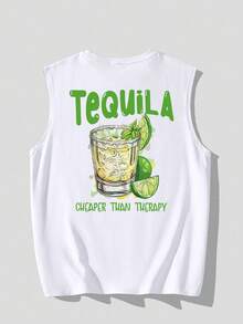 Men's Casual Sleeveless Vest, Lightweight Summer Sportswear, Creative Agave Print, Round Neck Stretch Base Layer. - White - View 4
