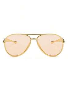 1 Pair Women's Gold Round PC Retro Double Bridge Solid Color Fashionable Fashion Glasses - 金子 - 查看 4