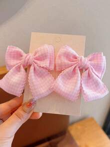 2 chiếc kẹp tóc nơ xếp ly kẻ caro kiểu sinh viên dành cho bé gái, thích hợp cho mùa xuân/hè. - kẹp tóc - Xem 2