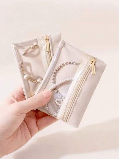 1pc/3pcs/5pcs/10pcs Transparent Sealed Bag, Stationery Storage Bag, Anti Oxidation Jewelry Bag, Hand In Hand With Gold Jewelry Necklace Storage Bag