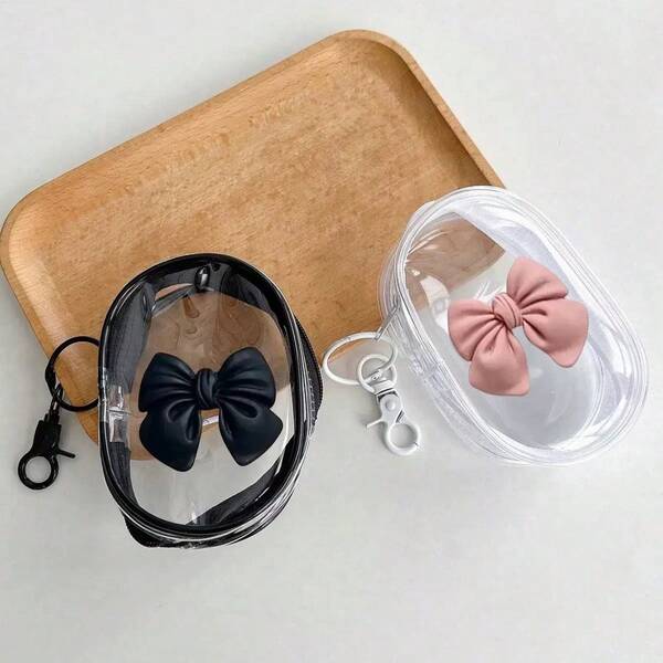 1/2个透明创意爱心领结数据线、充电器、充电收纳盒、便携式耳机收纳盒、手机收纳盒