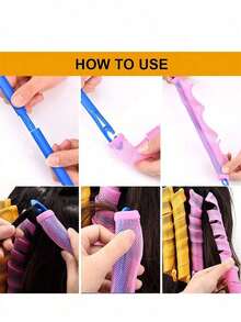 无需加热的螺旋卷发器套装，带造型钩，不伤发，隔夜即可轻松打造无热卷发，女士DIY长发和中长发卷发套装 - 彩色 - 查看 8