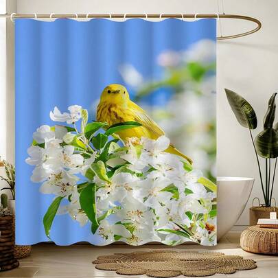 Bộ 1/4 rèm tắm họa tiết hoa mùa xuân, màu sắc tươi tắn và rực rỡ, rèm tắm đơn chống thấm nước, bộ rèm tắm phòng tắm, bộ trang trí phòng tắm kèm thảm bao gồm rèm tắm chống thấm nước, thảm chống trượt, nắp bồn cầu, thảm phòng tắm và 12 móc nhựa, rèm ngăn cách khu vực khô và ướt trong phòng tắm.