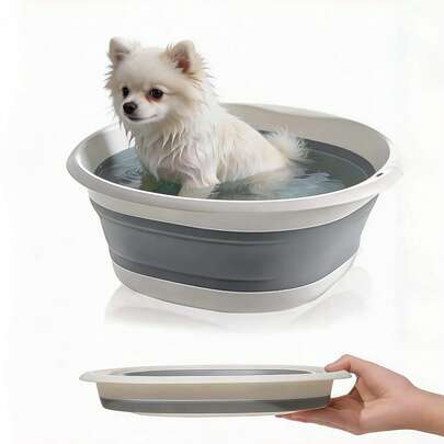 Bañera plegable para mascotas, cuenca de lavado para perros pequeños con drenaje, bañera universal para gatos y perros, multifuncional con cesta para ropa sucia