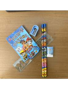Paw Patrol Cartoon Ruler, Pencil Sharpener, Eraser, Notebook Set, Creative Drawing & Office Supplies, Learning Accessories; Cute Dog Chasing, Tuoba, Zuma, Sky, Tuoba, Tyrannosaurus Stationery Set, Birthday Gift, Christmas Gift - Multicolor - View 4