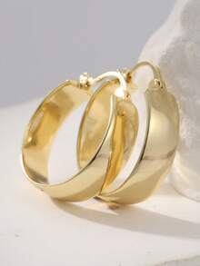 Pendientes de aro dorados minimalistas de moda, pendientes lisos y redondos, accesorio de joyería versátil y exquisita para uso diario - Dorado - Ver 4