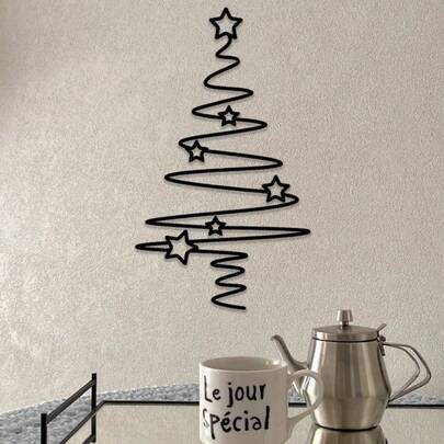 1件铁艺墙饰，金属圣诞墙饰，圣诞树金属墙画，圣诞装饰，节日装饰