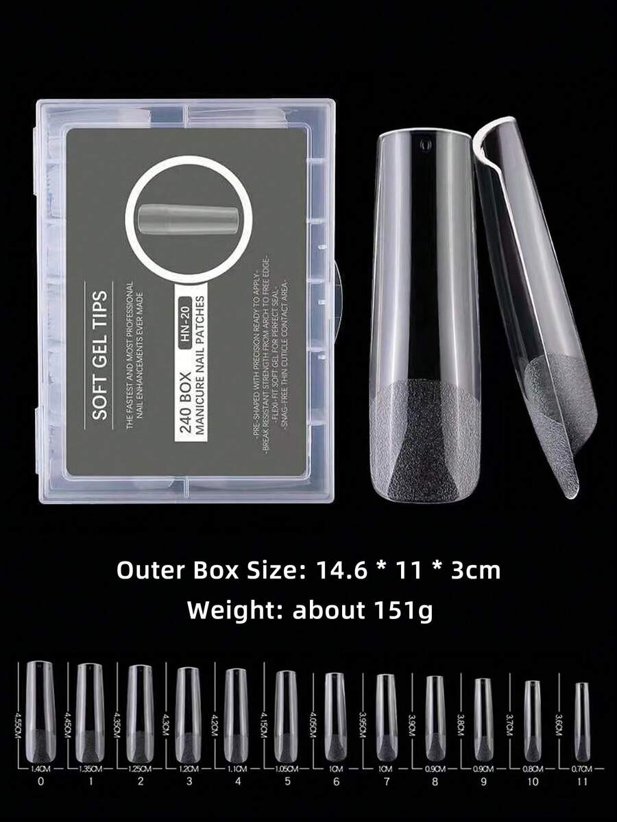 240片超大号长方形全/半覆盖哑光假指甲，二合一快速延长软胶指甲贴纸，适合女性和女孩美甲，按压式指甲，美甲用品 - 無色 - 查看 1