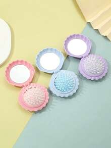 1pc Foldable Shell-Shaped Travel Handheld Mirror Comb, With Mirror, Wet & Dry Use, Portable Makeup Mirror Comb, Comb, Hairstyling Tool, Salon Hairdressing Product And Accessory, Beauty Travel Essential, Back To School, Travel Holiday Must-Have, Women Hairstyling Accessory - Royal Blue - View 3