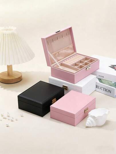 1 hộp đựng trang sức bằng da kiểu cổ điển thanh lịch, có khóa, hộp đựng để bàn hai lớp, phù hợp với phụ kiện nữ, lớp lót nhung mềm mại, đa chức năng đựng bông tai, vòng tay, nhẫn, dây chuyền, món quà lý tưởng cho Ngày Valentine, Giáng sinh, Sinh nhật, có thể dùng làm hộp đựng trang sức, hộp đựng trang sức tại nhà, hộp đựng trang sức du lịch, hộp đựng bông tai mini tinh tế, túi đựng trang sức có khóa kéo khi đi du lịch.