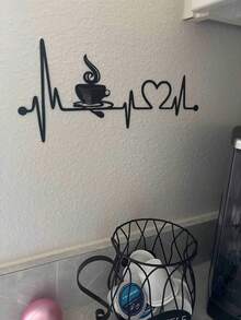 Hello Young 1pc Classic Coffee Heartbeat Metal Wall Decor, Art Piece, Suitable For Coffee Lovers Home Decoration, This Bar-Shaped Design Is Humorous And Fashionable, Applicable To Bedroom, Study And Various Spaces, Exquisite Metal Wall Decor, Suitable For Valentine's Day Decoration, Valentine's Day Gift, Home Decor, Room Decor, Wall Decor, Birthday, Graduation Ceremony And Other Occasions. - Black - View 10