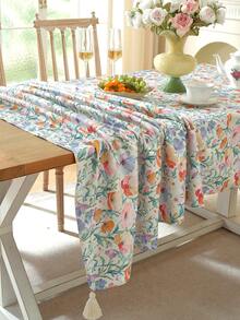 Mantel impermeable con estampado floral colorido y flecos decorativos, adecuado para la sala de estar, el comedor, fiestas, decoración del hogar, decoración de habitaciones, decoración de mesa y regalo festivo, disponible en varios tamaños, apto para todas las estaciones - Brote Verde - Ver 6