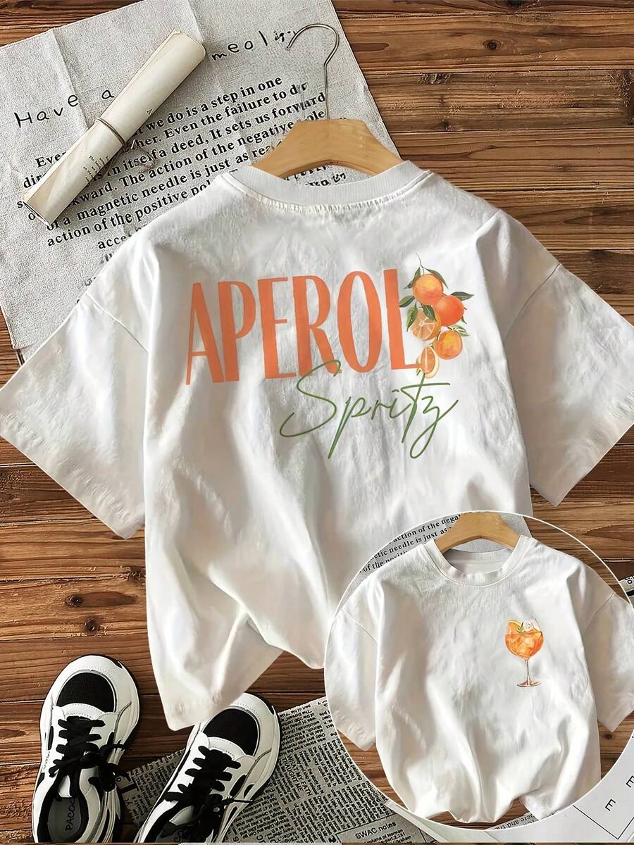 T-Shirt Femme Décontracté et Ample à Col Rond mit Aufdruck Aperol Orange Style Frais haine vara - Weiss - Übersicht 1