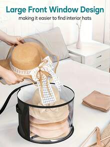 1pc Large Foldable Hat Storage Box, Suitable For Hats, Clothes And Accessories Storage, With Reinforced Handle, Fits Baseball Caps, Sun Hats, Beach Hats And Garments, Lightweight With Transparent Window And Double Zipper Design - Multicolor - View 1