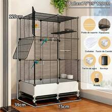 Bird Cages, 75 X 39 X 120 Cm, Large Metal Bird Cages With Wheels And Cleaning Tray, Water Bowl, Perch, Parrot Cage, Canary Cage, Bird Toys, Black - 均碼 - 查看 7