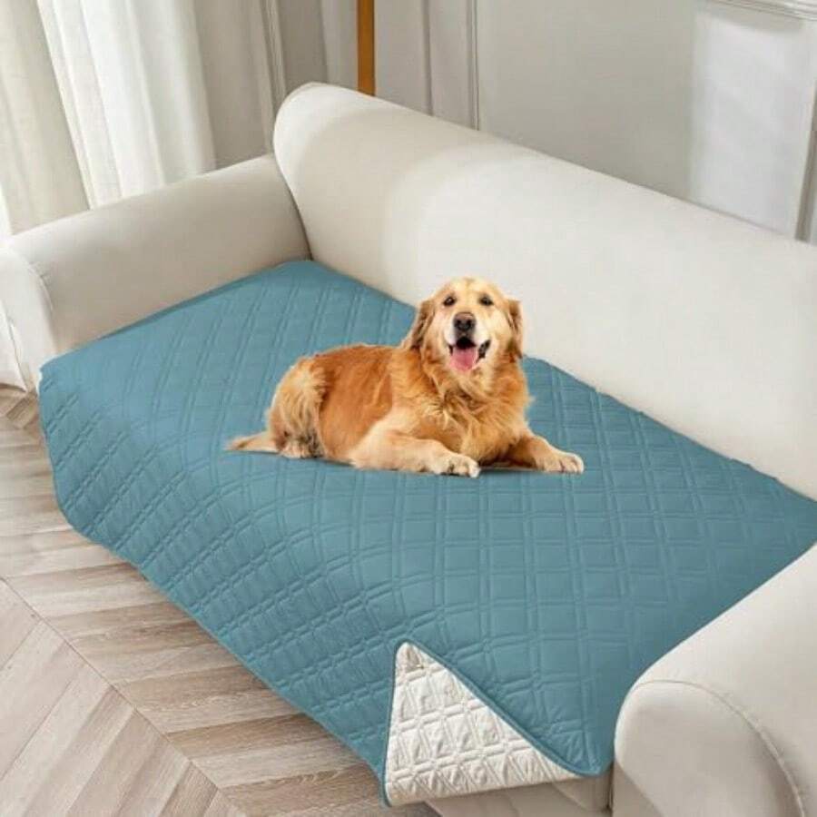 Genina Funda Impermeable para Sofá Lavable Antideslizante de 51 Pulgadas para Loveseat con 2 Cojines Fundas de Sofá Seccional Aptas para Mascotas Fundas de Sofá para Perros y Gatos 51 pulgadas - azul claro - Ver 1
