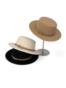 1 pieza Sombrero plano de fieltro de lana de ala ancha de unicolor retro, sombrero de fieltro con decoración de hebilla de estilo vintage británico, adecuado para fiestas temáticas occidentales, reuniones, fiestas de compromiso, cosplay, ceremonias de graduación, bailes de máscaras, festivales, celebraciones de cumpleaños, festivales de música, uso diario, verano, playa, vacaciones, viajes - multicolor - Ver 8