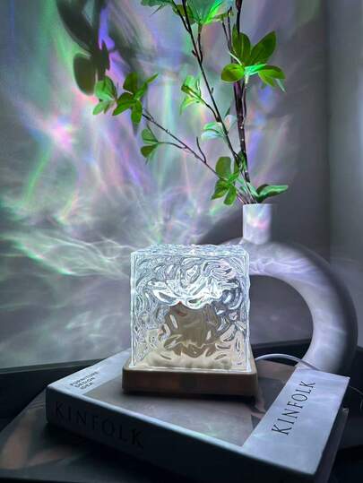1个北极光波浪投影灯，发光立方体水晶灯，带触摸/遥控功能，适用于卧室、客厅装饰，节日礼物之选，派对氛围灯