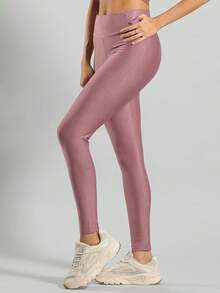 FITNATION Leggings Set With Waistband Pocket + Longline Cropped Top In Micro-Ribbed Fabric With SHINE And HIGH Elasticity And Support. - Rosa Oxidada - Ver 4