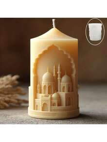 Church Embossed Cylindrical Candle Silicone Mold, Conical Spire House Candle Silicone Mold, Round Spire Tower House Embossed Cylindrical Tree Resin Silicone Mold, Arched Window Castle Embossed Cylindrical Concrete Cement Plaster Mold - Cylinder - View 5