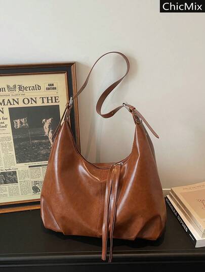 纯色新款极简双拉链实用通勤手提包，经典百搭复古大容量女士单肩旅行包，适合购物、装钱包、年轻女性、大学生、新人、白领等。非常适合办公室、大学、工作、商务、通勤、户外活动、旅行和郊游等场合。