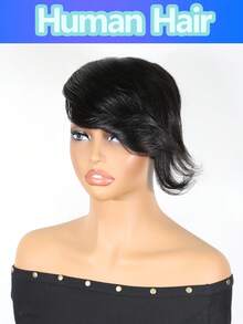 Women's Real Human Hair Slightly Curled Straight Hair Topper,Side Forehead Part Hairline Cover Toppers Hairpiece Extensions 8 Inch - Natural Black - View 2