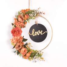 1 vòng hoa nhân tạo có biển chào mừng, lá nho và hoa thược dược trang trí cho cửa trước, mọi mùa - Nhiều màu - Xem 34