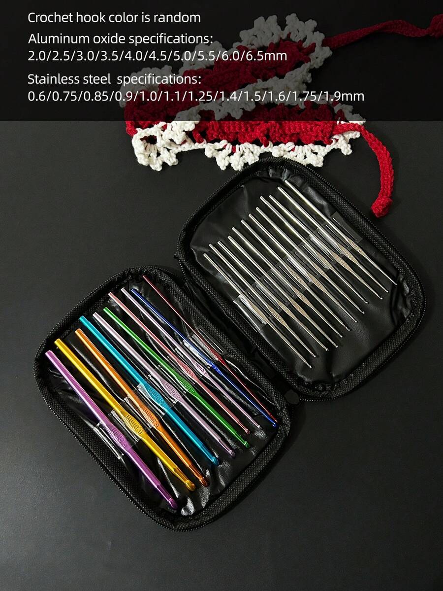 22pcs Crochet Hook Set, Iron Oxide Single Crochet Needles, Knitting Tools - Alumina Crochet Hooks In Bags - View 1