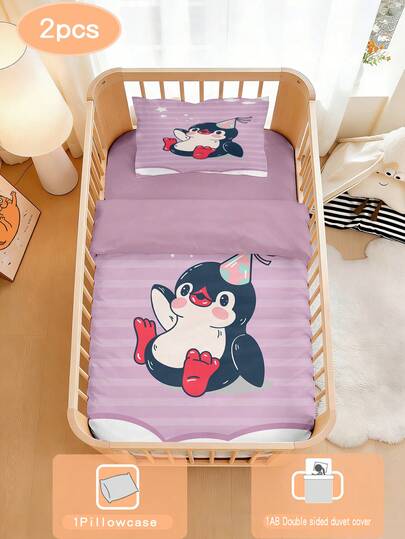 1 Set Of Baby Bedding, Quirky Penguin Pattern Duvet Cover Set, Made Of Polyester Material, Digitally Printed, Multi Size Reversible Duvet Cover, Suitable For Baby Gifts, Bedroom Decoration, Festivals, And All Seasons