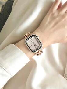 1件裝女款珍珠光澤金屬蝴蝶結水鑽夏季透氣舒適手錶錶帶，相容 38/40/41/44/45/49/42/46mm S11/SE3/Ultra3/Ultra/SE/SE2/10/9/8/7/6/5/4/3/2/1 - [D字]褐色 - 查看 4
