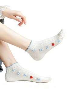 5双装女士短袜，低帮，可爱日系风格，春秋夏季船袜 - 彩色 - 查看 4