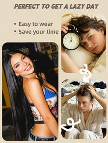 22英寸无夹隐形合成直发假发，黑色、金色、酒红色可选，一体式自然仿鱼线隐形无缝长直发接发，适合女性，可用于派对、节日、送礼、音乐节等场合。 - 彩色 - 查看 8