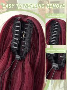 12-14 Inch Burgundy Deep Wave Thermoplastic Fiber Synthetic Ponytail Hair Extension, Claw Ponytail Holder, Suitable For Women's Party And Daily Use - Burgundy - View 8