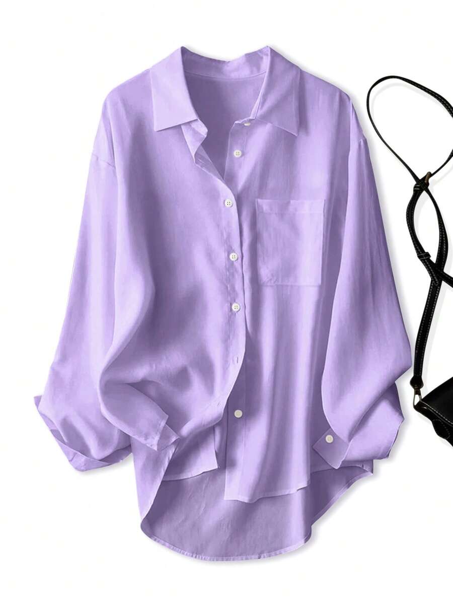 Camisa holgada de manga larga casual para mujer, adecuada para el trayecto al trabajo en primavera y otoño - Lila Púrpura - Ver 1