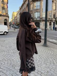 Women Satin Lace Trim Midi Skirt Polka Dot Print High Waist Long A-Line Skirts Vintage Silk Going Out Dress Y2k Streetwear Party Clubwear - 棕色 - 查看 3