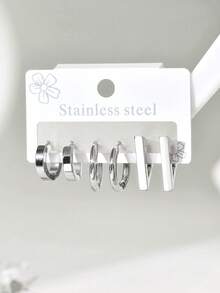 1 Set Anting Hoop Geometris Retro Bentuk Lingkaran & Segitiga, Serbaguna untuk Pemakaian Sehari-hari Wanita - beraneka warna - View 6