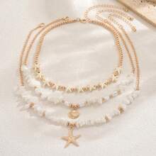 Bộ 3 món dây chuyền mặt dây chuyền phong cách Bohemian bãi biển, làm từ đá tự nhiên, ngọc trai giả, sao biển và vỏ sò, trang sức phương Tây dành cho nữ. - Nhiều màu - Xem 2