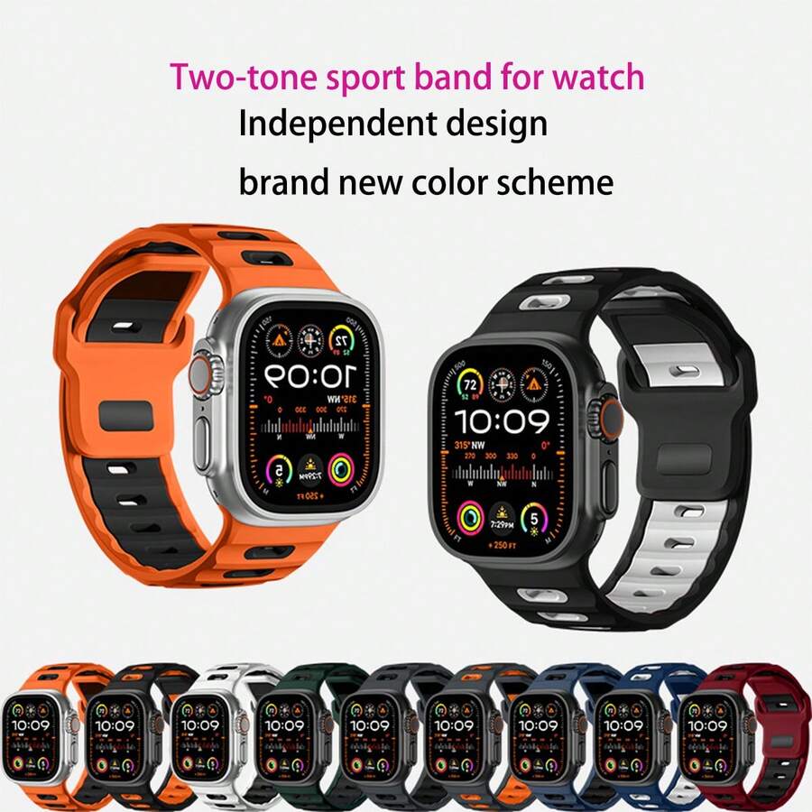 46mm/49mm/45mm/44mm/42mm Silicone Sports Watch Band, Compatible With Ultra 2/Ultra, Fits Men's Series 1 2 3, Waterproof Strap Suitable For Series 10 9 8 7 6 5 4 SE 3 2 1 - White - View 1