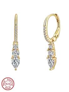 ORSA JEWELS 1 Pair 925 Sterling Silver 14K Gold Plated Oval Cut Zirconia Pendant Earrings, Women's Banquet Jewelry, Suitable For Wedding Party, Birthday Celebration And Anniversary Gift - LZE60 - View 12