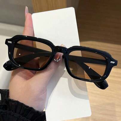 1pc Square Small Frame Studded Design Fashion Glasses, Suitable For Daily Wear
