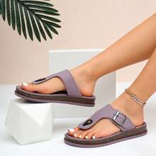 FZY Minimalist Thong Sandals For Women, Featuring Adjustable Buckles, Comfortable Flat Cork Insoles, Casual Summer Beach Shoes, Suitable For Daily Wear, Lightweight And Anti-Slip Flip-Flops, Fashionable Summer Sandals For Women, New Arrivals For Easter 2026. - 紫色 - 查看 9
