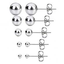 10pcs/Pack Stainless Steel Round Ball Stud Earrings (With Butterfly Earring Backs 4.5x6.5mm), Minimalist Versatile Unisex Hypoallergenic Titanium Earrings, DIY Jewelry Accessories - Bead Earrings - View 7
