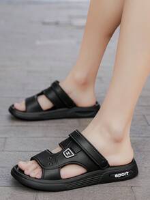 Men's Summer Dual-Wear Thick Sole Anti-Slip Beach Sandals, Casual Slip-On - Black - View 5