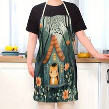 1pc An Illustration With A Cat And A Small House Apron, Suitable For Scenarios Such As Kitchens, Living Rooms, Dining - Rooms, Hotels, Outdoor Barbecues, Etc. Made Of 100% Polyester, A Large - Sized Machine - Washable Apron - Multicolor - View 6