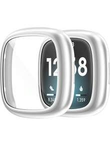 1 pieza Funda de reloj inteligente de TPU suave con cobertura total para Sense 2/Versa 4, de moda y cómoda, anti-caída, 2 en 1 con carcasa chapada y protector de pantalla, accesorios de funda de reloj inteligente a prueba de golpes y protectora - Fitbit Sense 2/Versa 4 - Ver 13