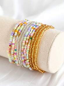 11pcs/Set Bohemian Style Handmade Beaded Crystal Glass Bead Multi-Layer Mixed Color Bracelet, Suitable For Women And Men, Ideal For Holidays, Parties, Daily Wear, Birthday Gifts, Friends, Couples, Exquisite Holiday Gift, Jewelry Gift - Multicolor - View 2