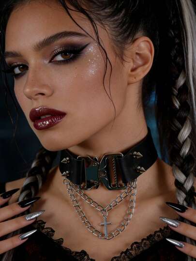 1 PC Gothic Choker & Hand Harness – Adjustable PU Leather Neck Collar With Detachable Wrist Cuffs | Punk Y2K Festival Accessory For Women And Men