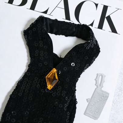 Luxury Handmade Doll Evening Dress, Elegant Black Sequin Maxi Dress With Slit, Matching Accessories Bag, Suitable For 11.5-12 Inch Dolls, Great Gift For Girls And Teens