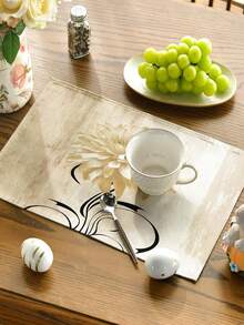 1/4/5/6/7pcs Vintage Style Floral Design Decoration Set, Living Room/Bedroom/Dining Room Decor, Linen-Like Material, Multi-Size Options, Dining Table Decor, Fireplace Mantel Scarf, Placemats, Coasters, Home Decor - Mocha Brown - View 6